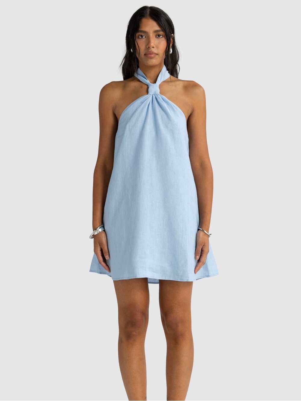 Light Blue Knot Halter Mini Dress